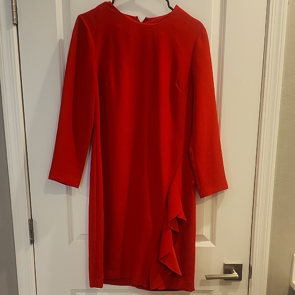 Banana Republic Red Long-Sleeve Ruffle Sheath Dress